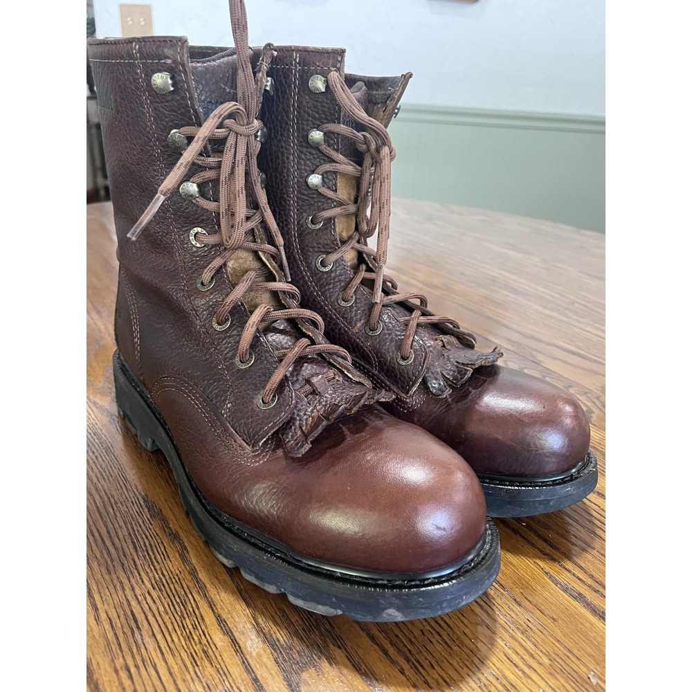 Men's Brown Leather Kiltie WOLVERINE Lace Up Work Books Size 10.5 EW STEEL TOE